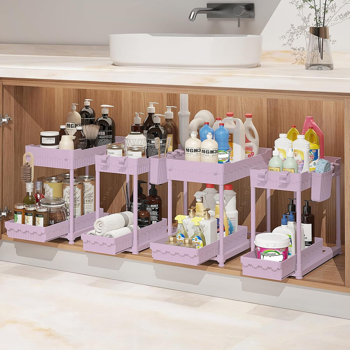 4-Pack 2-Tier Under Sink Organizer with Pull Out Drawers
