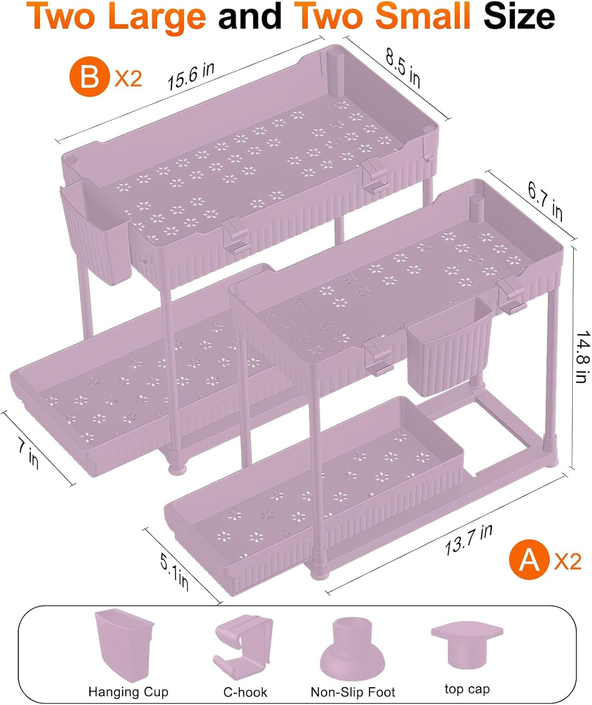 4-Pack 2-Tier Under Sink Organizer with Pull Out Drawers
