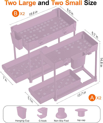 4-Pack 2-Tier Under Sink Organizer with Pull Out Drawers