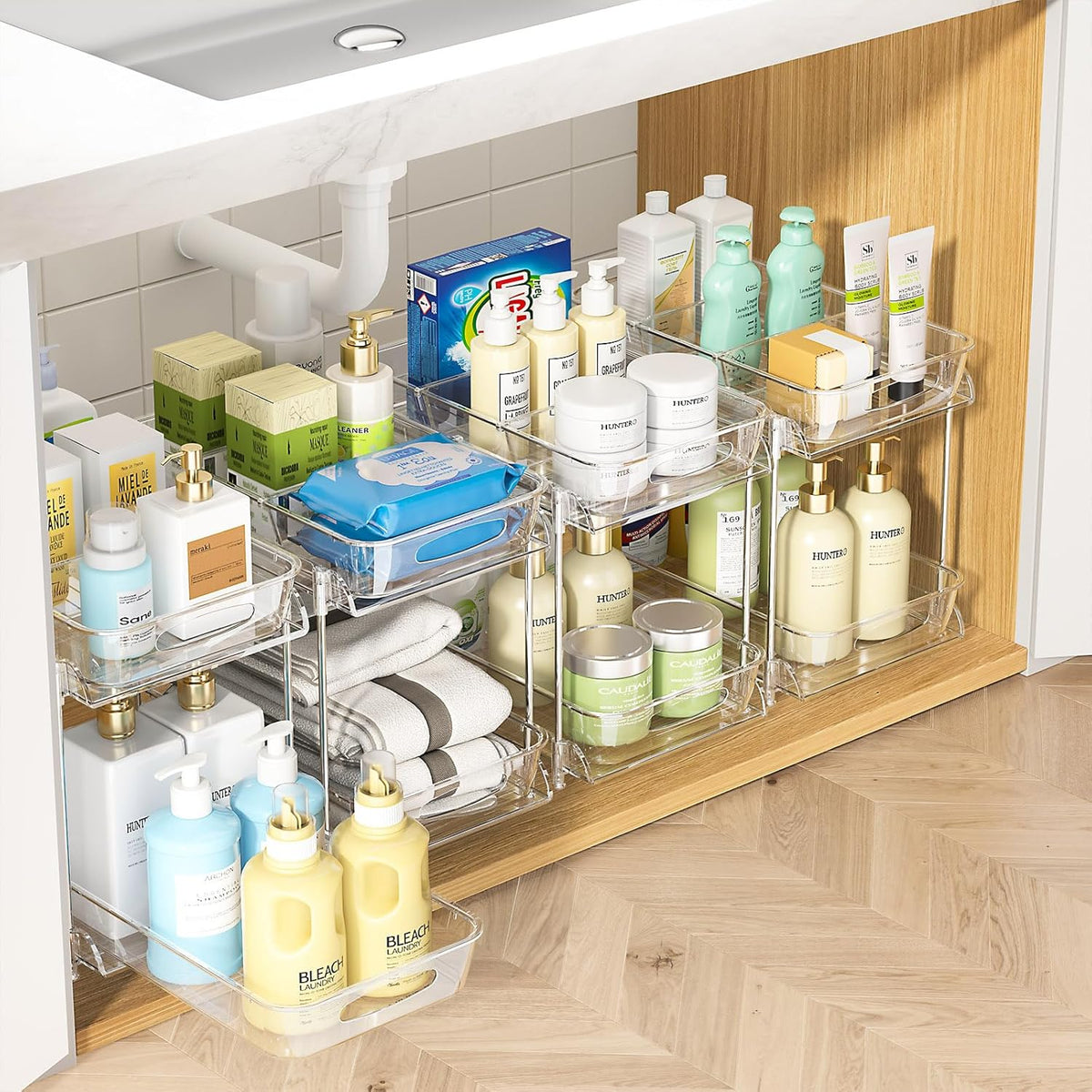 4-Pack 2-Tier Under Sink Organizer with Pull Out Drawers