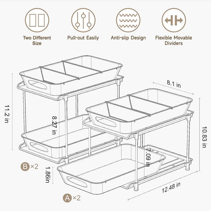 4-Pack 2-Tier Under Sink Organizer with Pull Out Drawers
