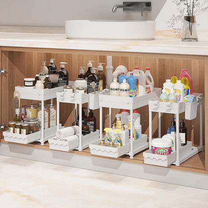 4-Pack 2-Tier Under Sink Organizer with Pull Out Drawers