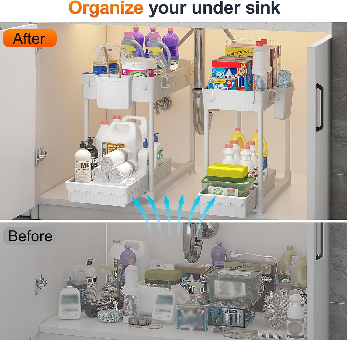 4-Pack 2-Tier Under Sink Organizer with Pull Out Drawers