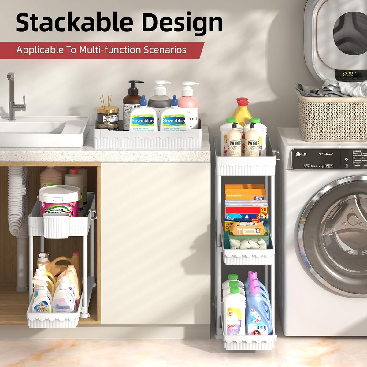 4-Pack 2-Tier Under Sink Organizer with Pull Out Drawers