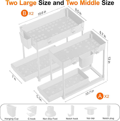 4-Pack 2-Tier Under Sink Organizer with Pull Out Drawers