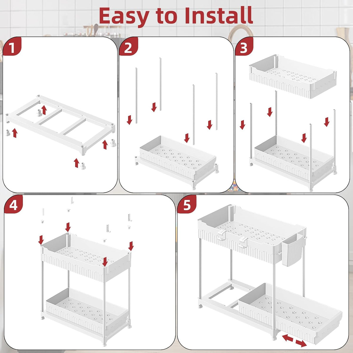 4-Pack 2-Tier Under Sink Organizer with Pull Out Drawers