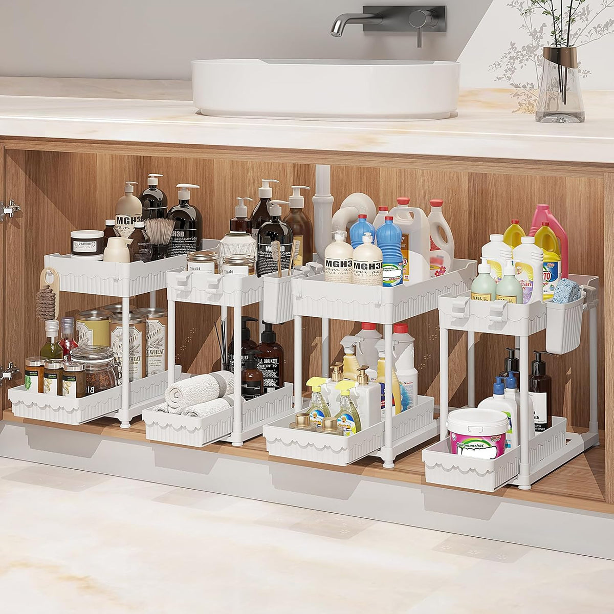 4-Pack 2-Tier Under Sink Organizer with Pull Out Drawers