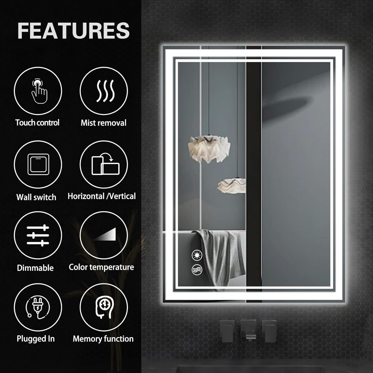 48 x 28'' LED Mirror for Bathroom, Bathroom Mirror with LED Lights