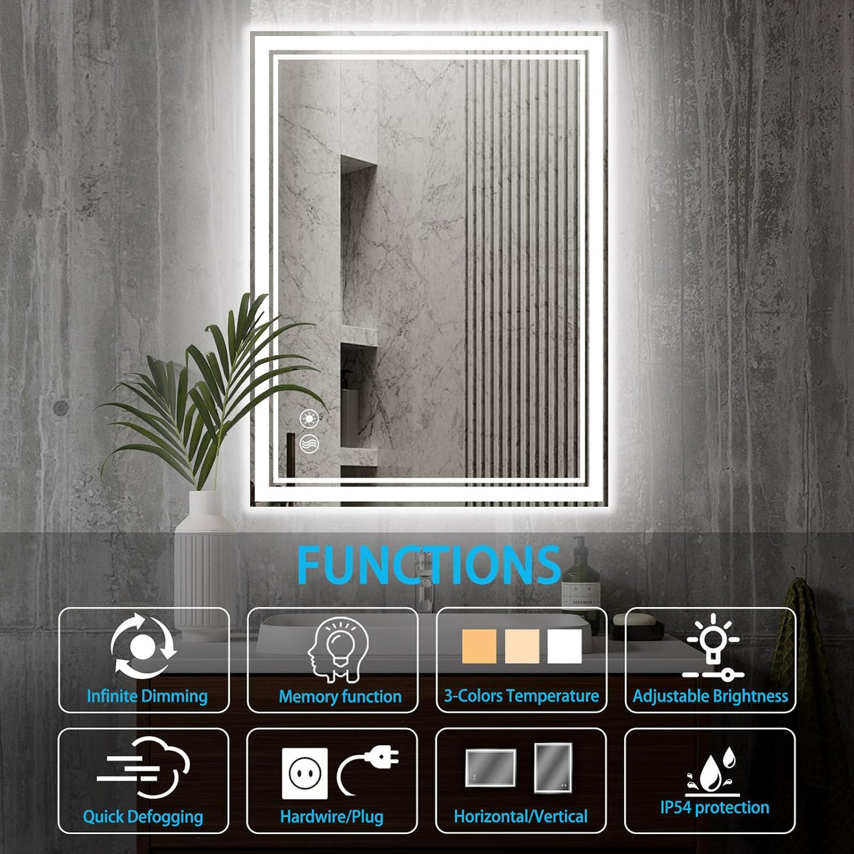 48 x 28'' LED Mirror for Bathroom, Bathroom Mirror with LED Lights