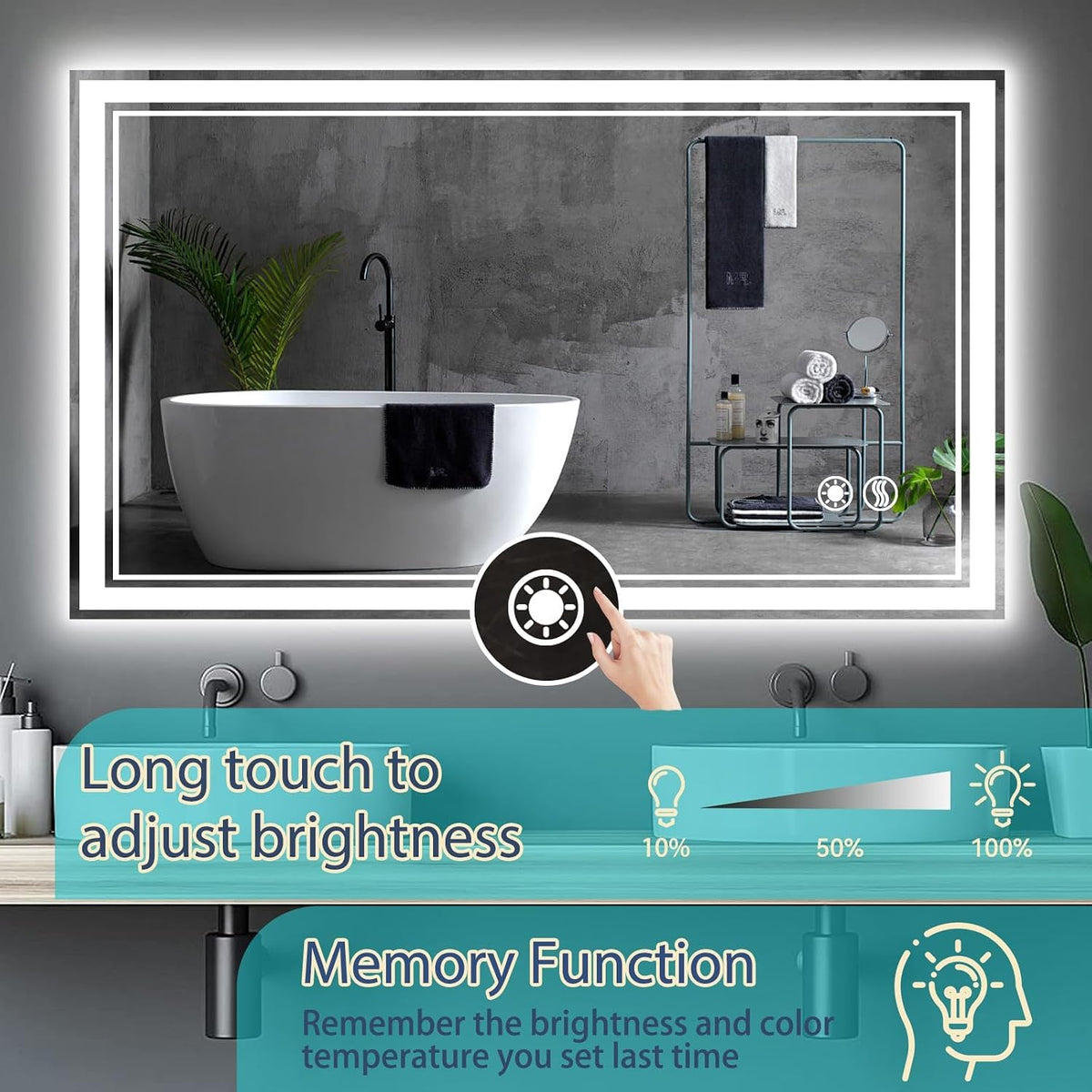 48 x 28'' LED Mirror for Bathroom, Bathroom Mirror with LED Lights