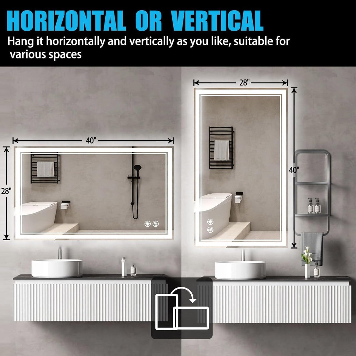 48 x 28'' LED Mirror for Bathroom, Bathroom Mirror with LED Lights