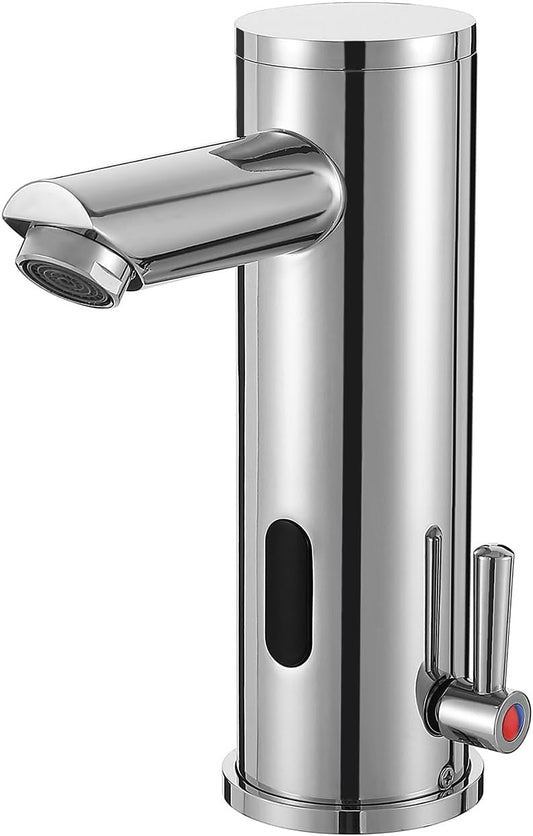 Automatic Touchless Bathroom Sink Faucet Motion Activated Sensor | 1 Hole,Brass,Chrome,Adjustable Cold Hot Single Handle,Hands Free,Auto,Infrared,Commercial,Water Mixer,Basin,Vanity