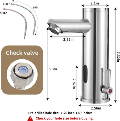 Automatic Touchless Bathroom Sink Faucet Motion Activated Sensor | 1 Hole,Brass,Chrome,Adjustable Cold Hot Single Handle,Hands Free,Auto,Infrared,Commercial,Water Mixer,Basin,Vanity