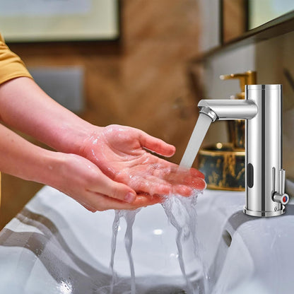 Automatic Touchless Bathroom Sink Faucet Motion Activated Sensor | 1 Hole,Brass,Chrome,Adjustable Cold Hot Single Handle,Hands Free,Auto,Infrared,Commercial,Water Mixer,Basin,Vanity
