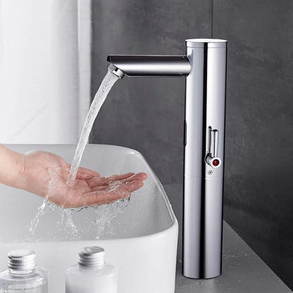 Automatic Touchless Bathroom Sink Faucet Motion Activated Sensor | 1 Hole,Brass,Chrome,Adjustable Cold Hot Single Handle,Hands Free,Auto,Infrared,Commercial,Water Mixer,Basin,Vanity