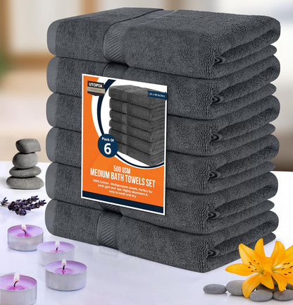 Medium Bath Towels, 24x48 in, 500 GSM Cotton, White | Highly Absorbent, Quick-Drying, Ideal for Hotel, Spa & Home Bathroom