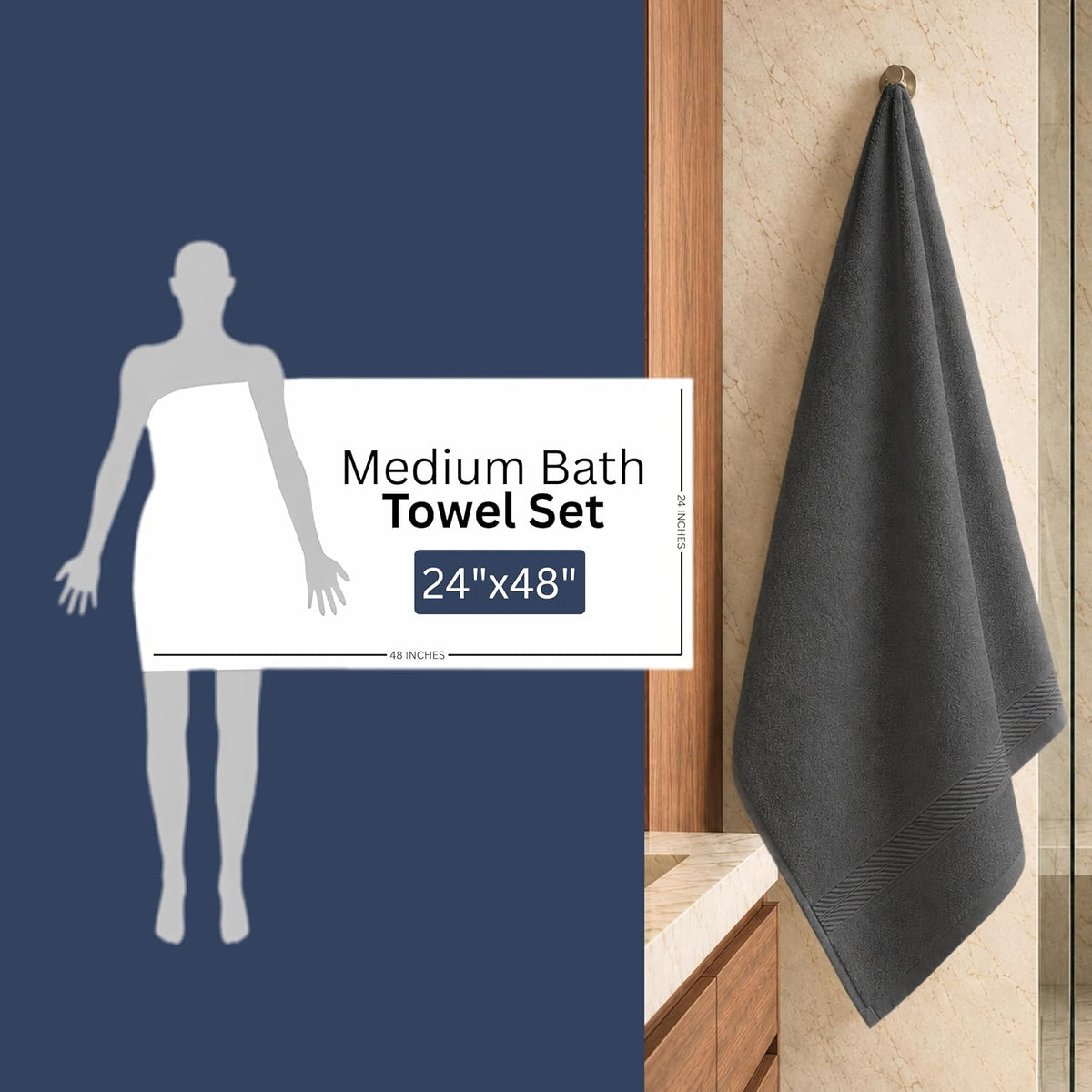 Medium Bath Towels, 24x48 in, 500 GSM Cotton, White | Highly Absorbent, Quick-Drying, Ideal for Hotel, Spa & Home Bathroom