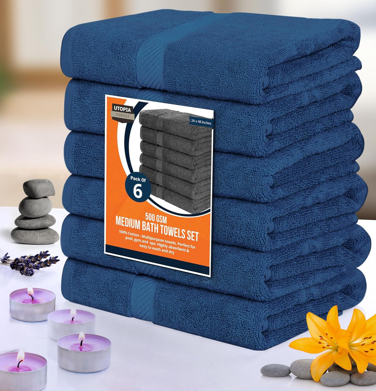 Medium Bath Towels, 24x48 in, 500 GSM Cotton, White | Highly Absorbent, Quick-Drying, Ideal for Hotel, Spa & Home Bathroom