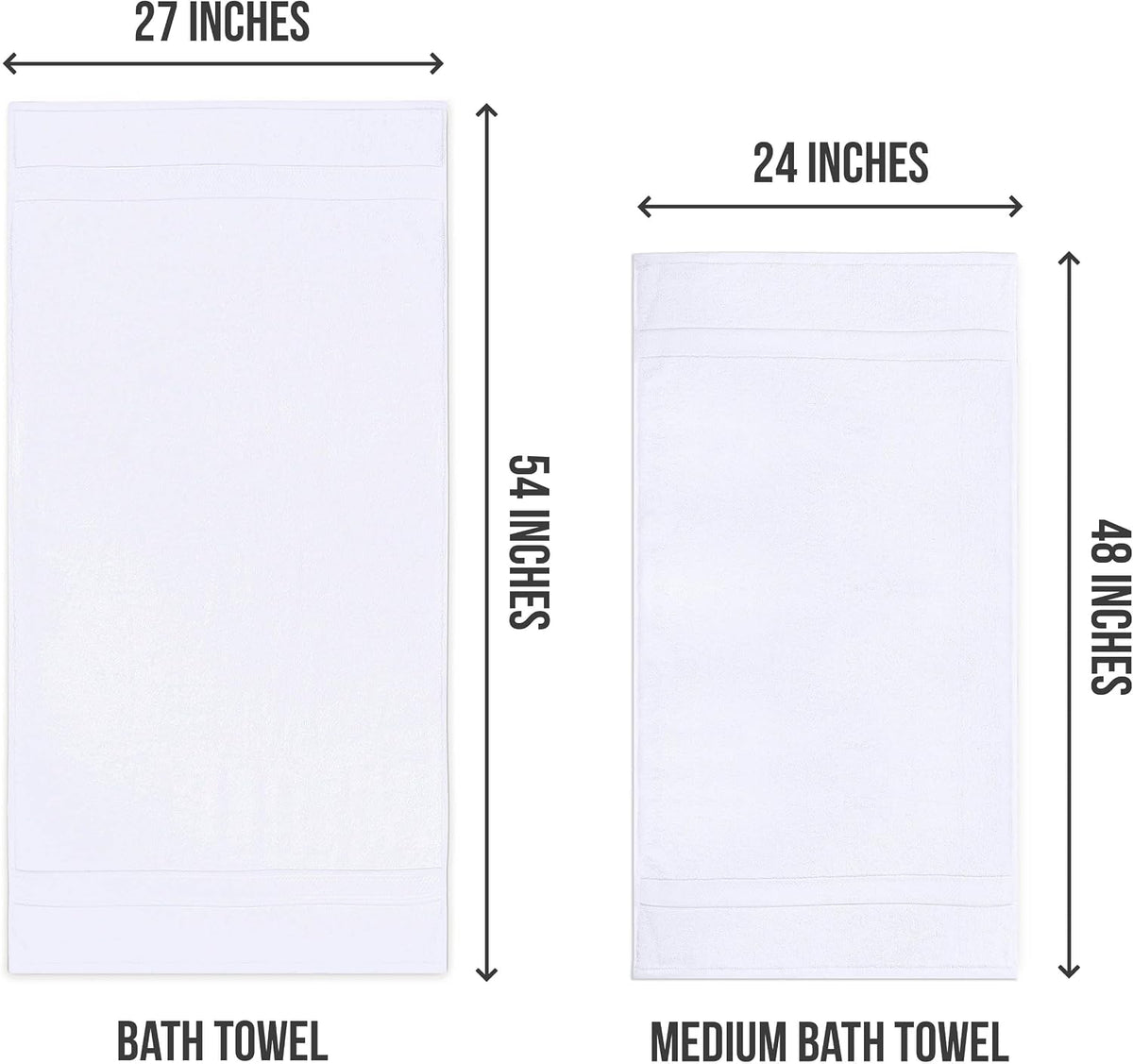 Medium Bath Towels, 24x48 in, 500 GSM Cotton, White | Highly Absorbent, Quick-Drying, Ideal for Hotel, Spa & Home Bathroom