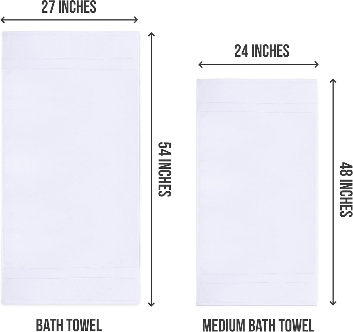 Medium Bath Towels, 24x48 in, 500 GSM Cotton, White | Highly Absorbent, Quick-Drying, Ideal for Hotel, Spa & Home Bathroom