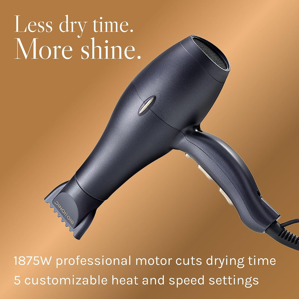 Bio Ionic GoldPro Hair Dryer, Blue, Moisturizing Heat Technology & 24K Gold MX, Ultra-Powerful 1875W AC Motor, Lightweight Blow Dryer with Ergonomic Handle, Multi-Speed Settings