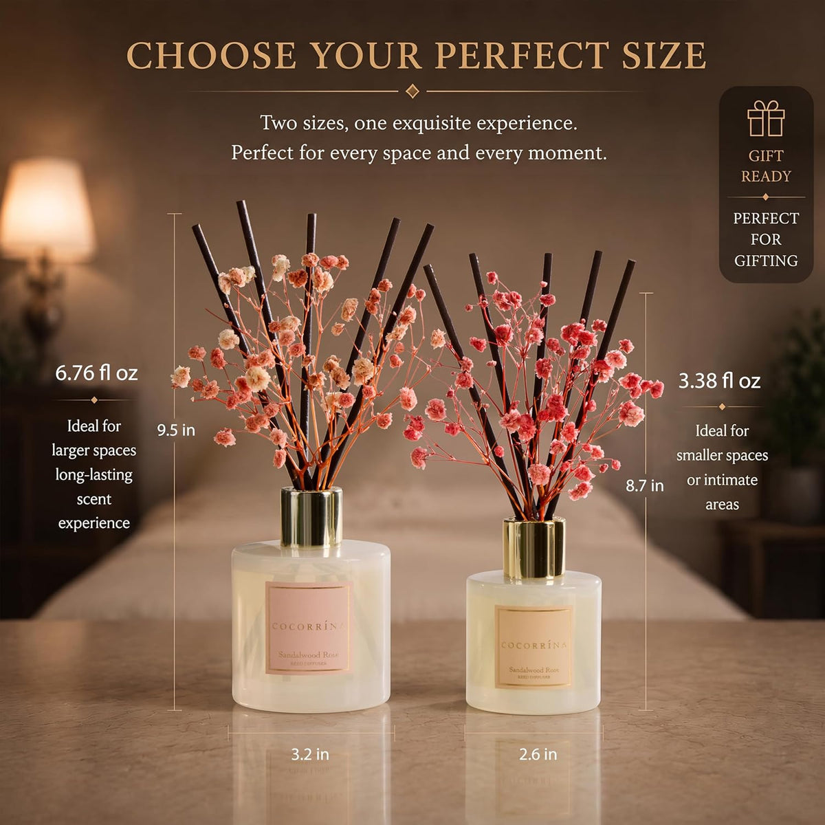 Reed Diffuser - Cashmere Vanilla 6.7 fl oz Reed Diffuser for Bedroom Bathroom Home Décor
