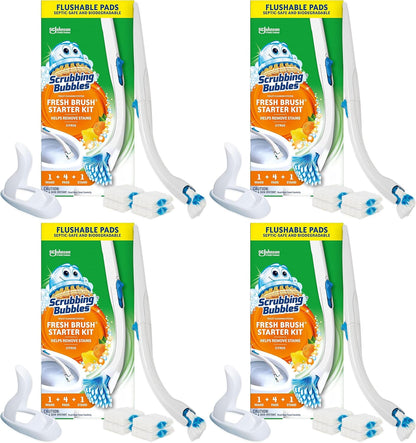 Toilet Bowl Cleaning System with Flushable & Disposable Cleaner Refill Pads, Fights Odors and Helps Remove Limescale & Hard Water Stains, Citrus Scent, 1 Wand + 4 Refills + 1 Stand