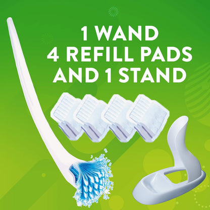 Toilet Bowl Cleaning System with Flushable & Disposable Cleaner Refill Pads, Fights Odors and Helps Remove Limescale & Hard Water Stains, Citrus Scent, 1 Wand + 4 Refills + 1 Stand