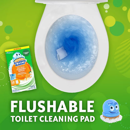 Toilet Bowl Cleaning System with Flushable & Disposable Cleaner Refill Pads, Fights Odors and Helps Remove Limescale & Hard Water Stains, Citrus Scent, 1 Wand + 4 Refills + 1 Stand