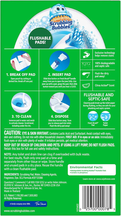 Toilet Bowl Cleaning System with Flushable & Disposable Cleaner Refill Pads, Fights Odors and Helps Remove Limescale & Hard Water Stains, Citrus Scent, 1 Wand + 4 Refills + 1 Stand