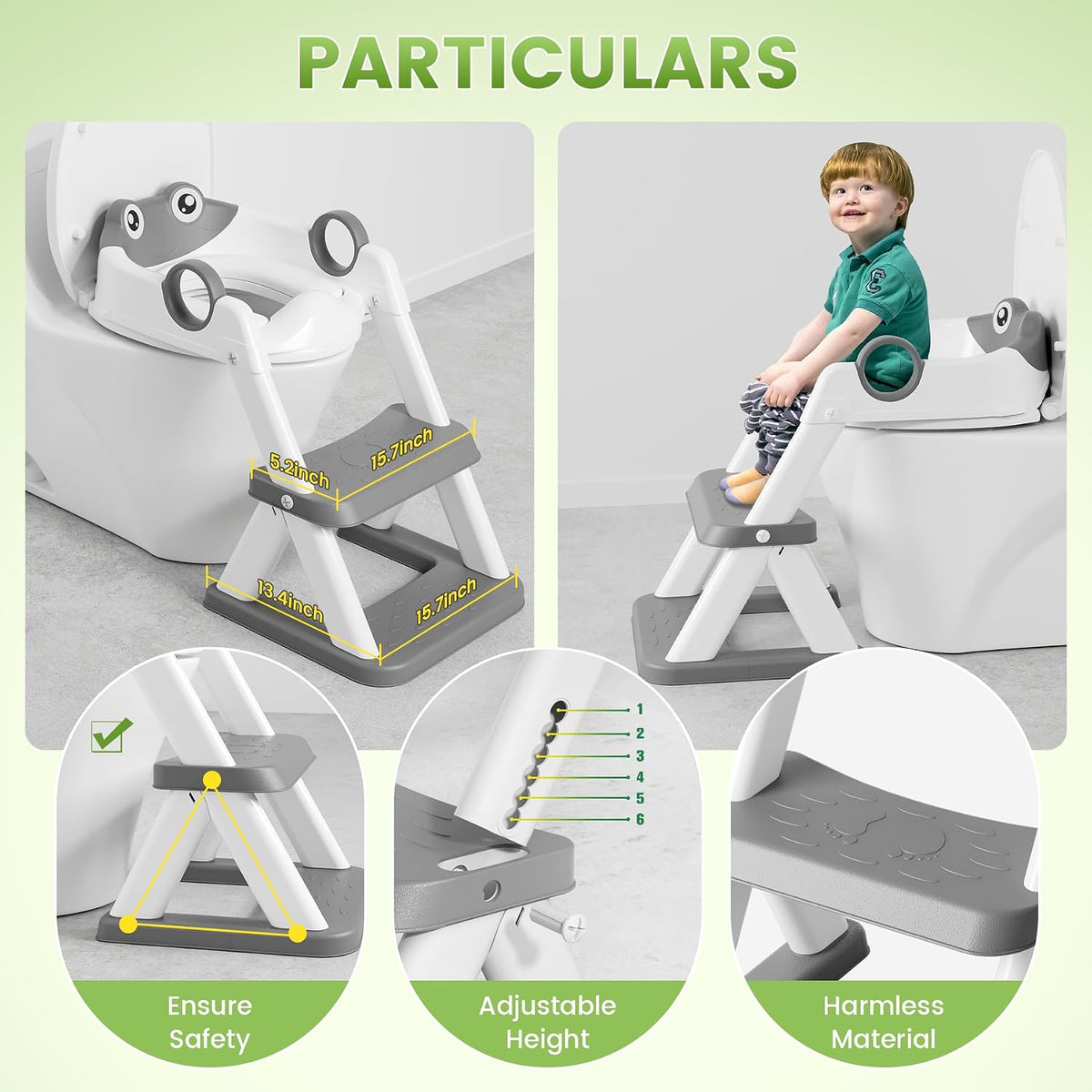 Frog Toilet Seat, Potty Training Seat for Toddler, Upgrade Potty Training 2 in 1 Toddler Toilet Seat for Boys Girls,Waterproof Soft Mat Non-Slip Step Stool