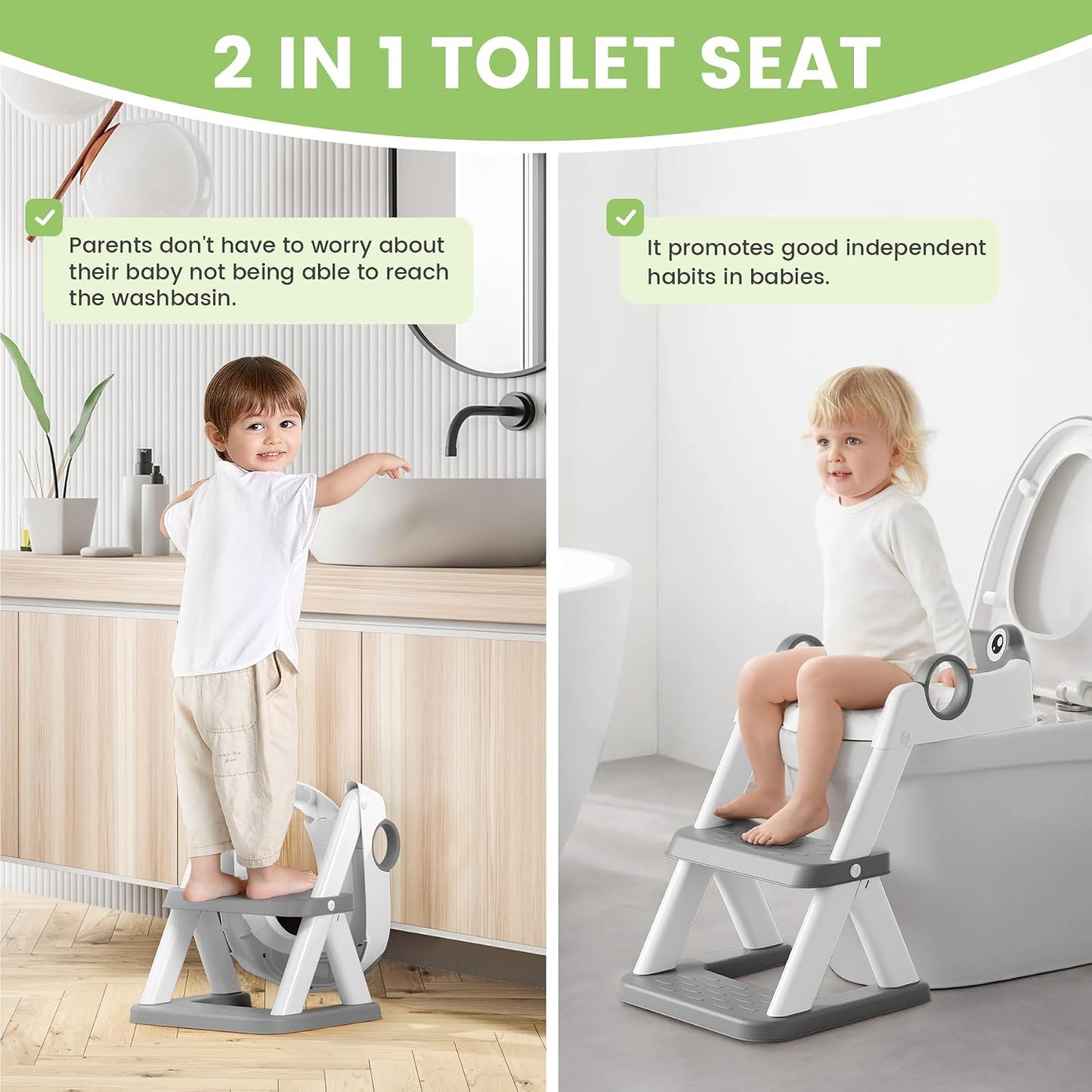 Frog Toilet Seat, Potty Training Seat for Toddler, Upgrade Potty Training 2 in 1 Toddler Toilet Seat for Boys Girls,Waterproof Soft Mat Non-Slip Step Stool