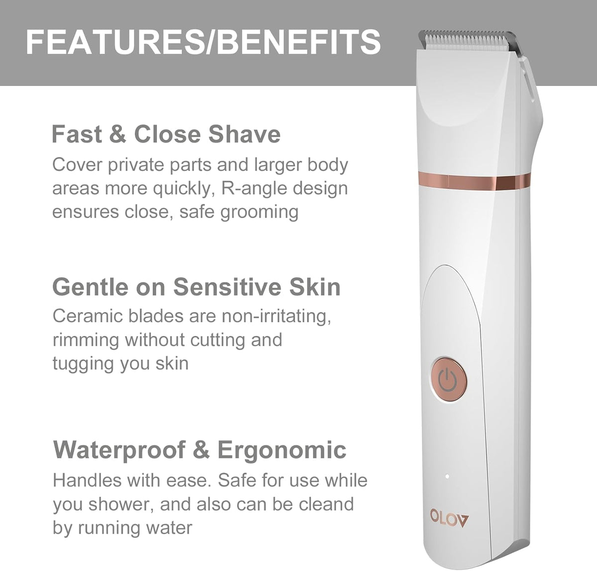 Electric Body Hair Trimmer - Groin Trimmer for Men - Bikini Trimmer Women - Wet/Dry Shaver Groomer, Replaceable Ceramic Blade Heads, USB Recharge Dock, Waterproof Hygiene Razor,Black
