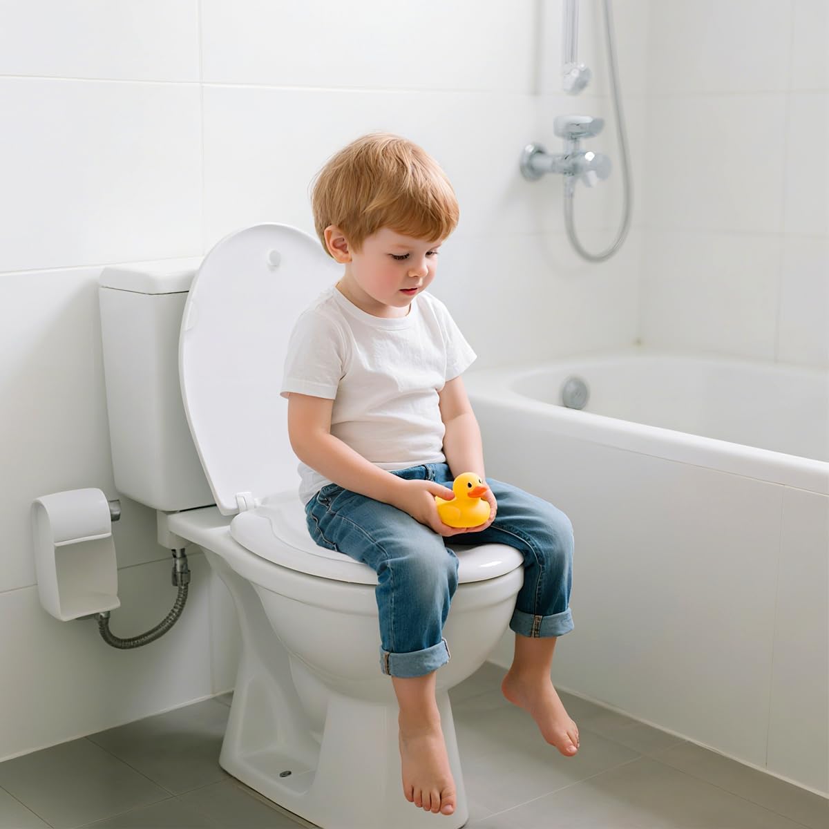 Round Toilet Seat with Built-In Toddler Seat 16.5" - Soft Close for Child & Adult, Potty Training Seat, Durable PP Toilet Seat, Easy Installation & Removal, Fits Most Toilet Bowls