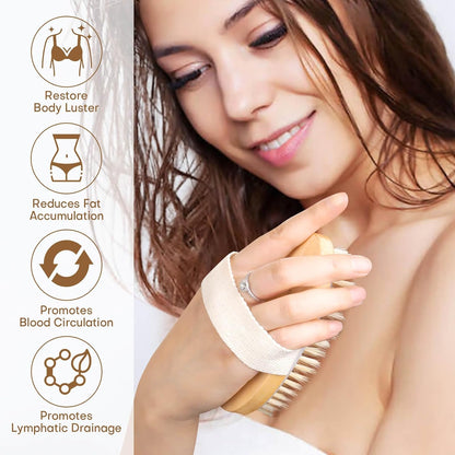 2 Pack Dry Brushing Body Brush, Natural Bristle Exfoliating Brush with Massage Nodes, for Lymphatic Drainage and Improving Skin Health and Reduces Acne