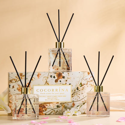 Reed Diffuser Set of 3-3 Pack/ 3.04 Fl.oz Diffuser with 24 Sticks Cashmere Vanilla/Sandalwood Rose/Clean Linen Reed Diffuser for Home Bathroom Office Decor