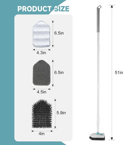Shower Scrubber with Long Handle, 3 in 1 Tile Tub Scrubber Brush with 3 Detachable Cleaning Heads Adjustable Handle Shower Cleaner Brush for Bathroom, Kitchen, Toilet, Wall, Sink, Blue White