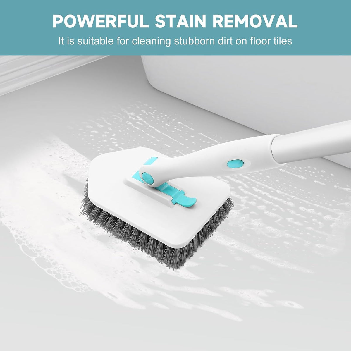 Shower Scrubber with Long Handle, 3 in 1 Tile Tub Scrubber Brush with 3 Detachable Cleaning Heads Adjustable Handle Shower Cleaner Brush for Bathroom, Kitchen, Toilet, Wall, Sink, Blue White