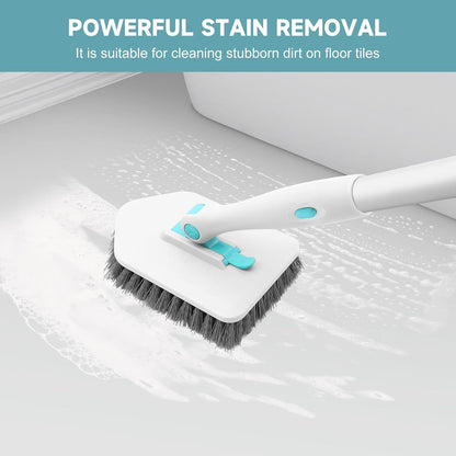 Shower Scrubber with Long Handle, 3 in 1 Tile Tub Scrubber Brush with 3 Detachable Cleaning Heads Adjustable Handle Shower Cleaner Brush for Bathroom, Kitchen, Toilet, Wall, Sink, Blue White