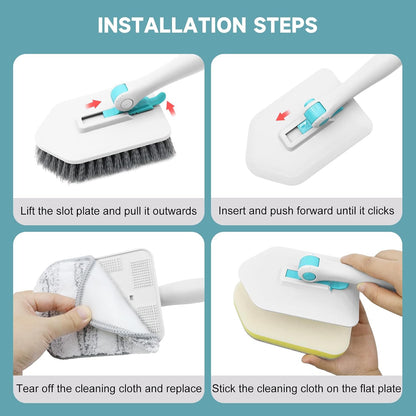 Shower Scrubber with Long Handle, 3 in 1 Tile Tub Scrubber Brush with 3 Detachable Cleaning Heads Adjustable Handle Shower Cleaner Brush for Bathroom, Kitchen, Toilet, Wall, Sink, Blue White