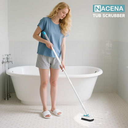 Shower Scrubber with Long Handle, 3 in 1 Tile Tub Scrubber Brush with 3 Detachable Cleaning Heads Adjustable Handle Shower Cleaner Brush for Bathroom, Kitchen, Toilet, Wall, Sink, Blue White