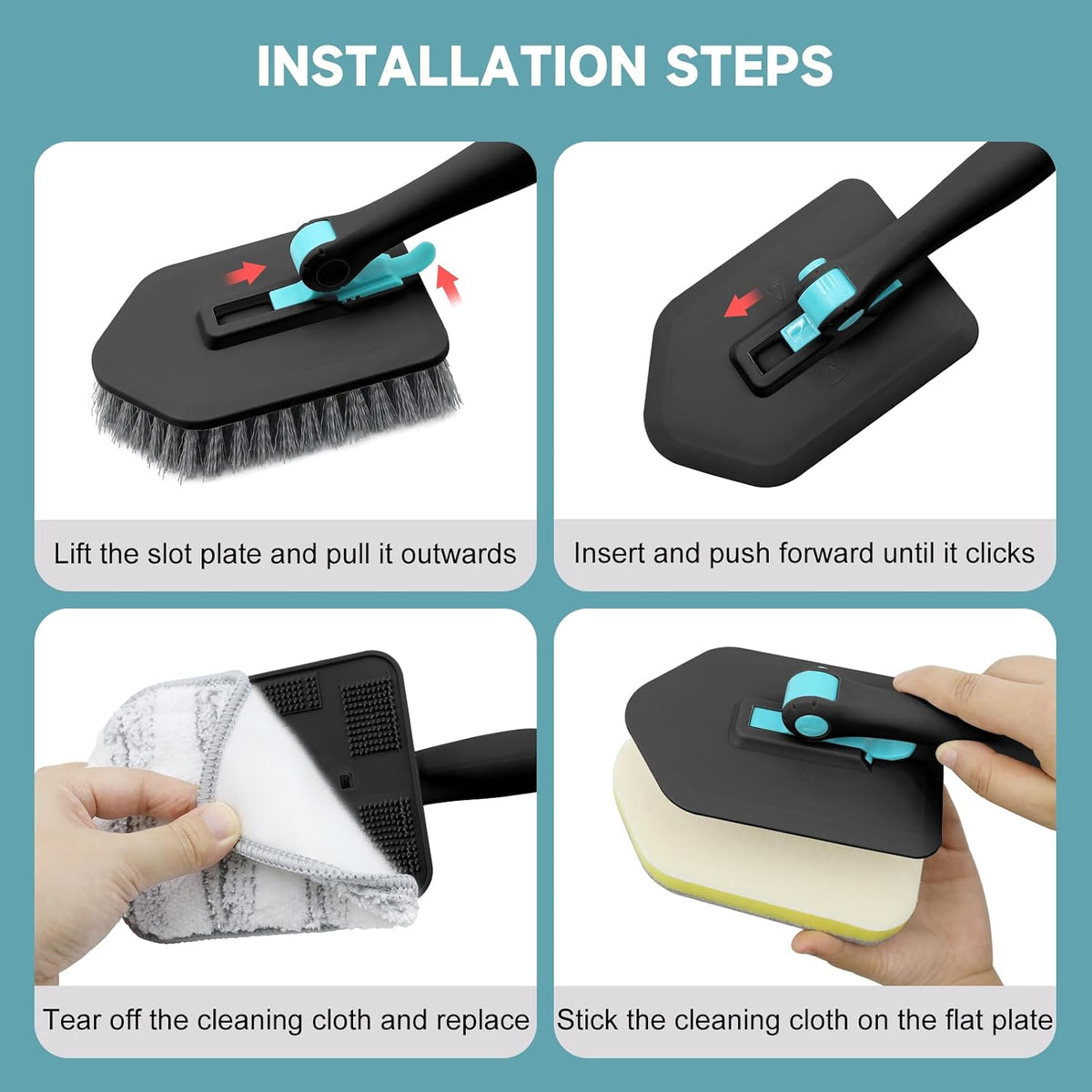Shower Scrubber with Long Handle, 3 in 1 Tile Tub Scrubber Brush with 3 Detachable Cleaning Heads Adjustable Handle Shower Cleaner Brush for Bathroom, Kitchen, Toilet, Wall, Sink, Blue White