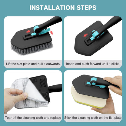 Shower Scrubber with Long Handle, 3 in 1 Tile Tub Scrubber Brush with 3 Detachable Cleaning Heads Adjustable Handle Shower Cleaner Brush for Bathroom, Kitchen, Toilet, Wall, Sink, Blue White