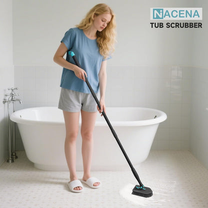 Shower Scrubber with Long Handle, 3 in 1 Tile Tub Scrubber Brush with 3 Detachable Cleaning Heads Adjustable Handle Shower Cleaner Brush for Bathroom, Kitchen, Toilet, Wall, Sink, Blue White