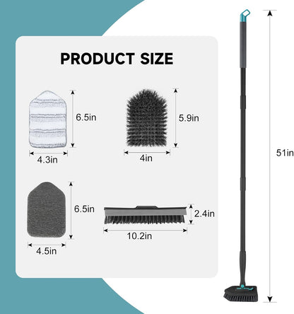 Shower Scrubber with Long Handle, 3 in 1 Tile Tub Scrubber Brush with 3 Detachable Cleaning Heads Adjustable Handle Shower Cleaner Brush for Bathroom, Kitchen, Toilet, Wall, Sink, Blue White