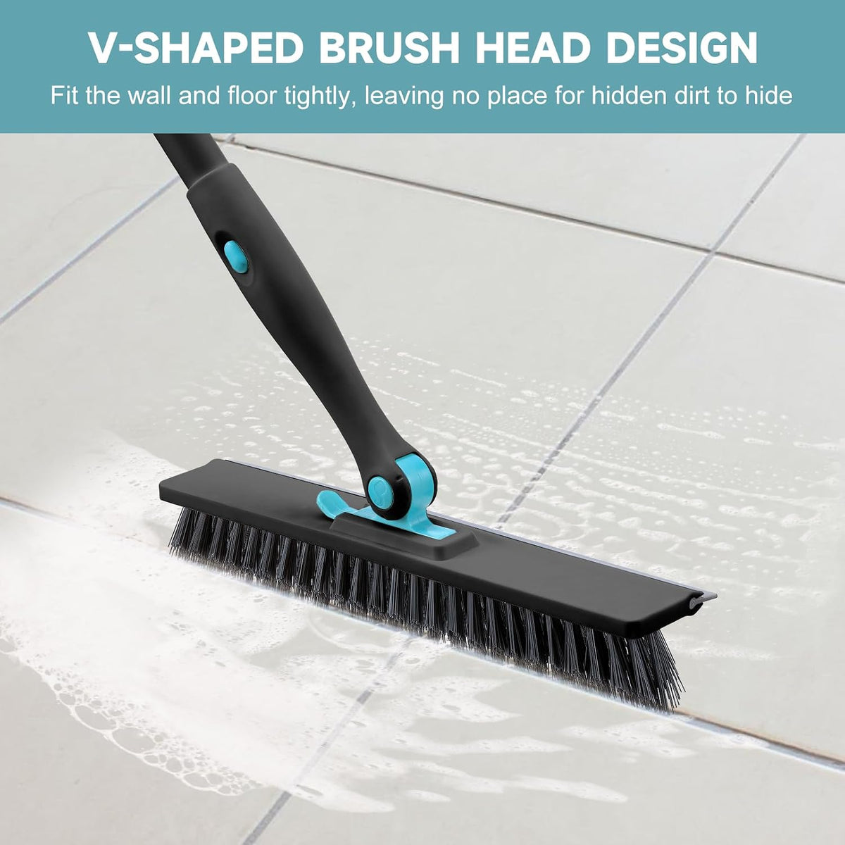 Shower Scrubber with Long Handle, 3 in 1 Tile Tub Scrubber Brush with 3 Detachable Cleaning Heads Adjustable Handle Shower Cleaner Brush for Bathroom, Kitchen, Toilet, Wall, Sink, Blue White