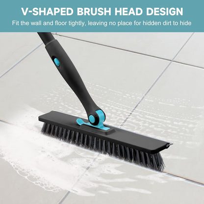 Shower Scrubber with Long Handle, 3 in 1 Tile Tub Scrubber Brush with 3 Detachable Cleaning Heads Adjustable Handle Shower Cleaner Brush for Bathroom, Kitchen, Toilet, Wall, Sink, Blue White