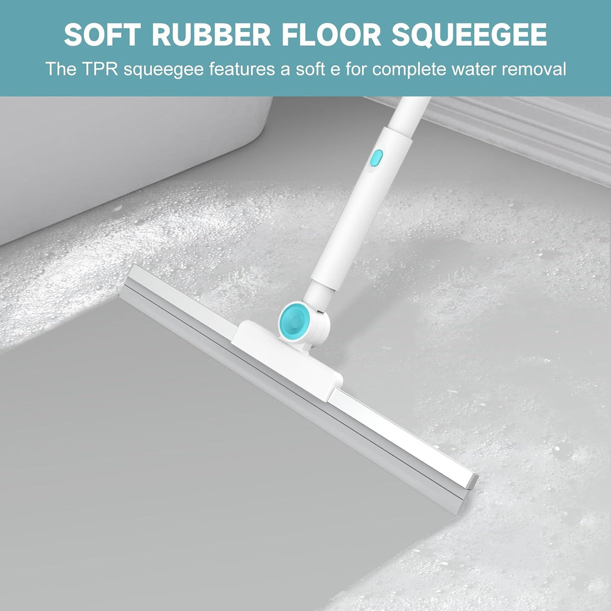 Shower Scrubber with Long Handle, 3 in 1 Tile Tub Scrubber Brush with 3 Detachable Cleaning Heads Adjustable Handle Shower Cleaner Brush for Bathroom, Kitchen, Toilet, Wall, Sink, Blue White