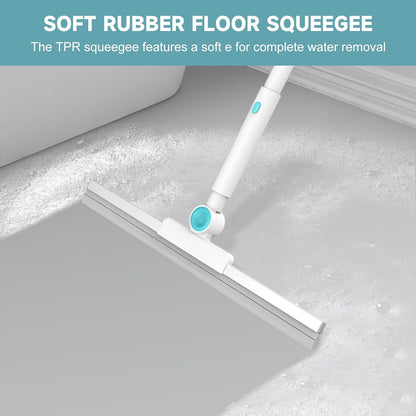 Shower Scrubber with Long Handle, 3 in 1 Tile Tub Scrubber Brush with 3 Detachable Cleaning Heads Adjustable Handle Shower Cleaner Brush for Bathroom, Kitchen, Toilet, Wall, Sink, Blue White