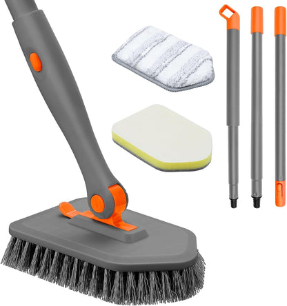 Shower Scrubber with Long Handle, 3 in 1 Tile Tub Scrubber Brush with 3 Detachable Cleaning Heads Adjustable Handle Shower Cleaner Brush for Bathroom, Kitchen, Toilet, Wall, Sink, Blue White